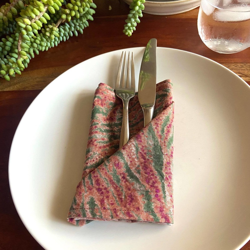 Red Green Zebra Vintage Print 13inch square cotton napkin